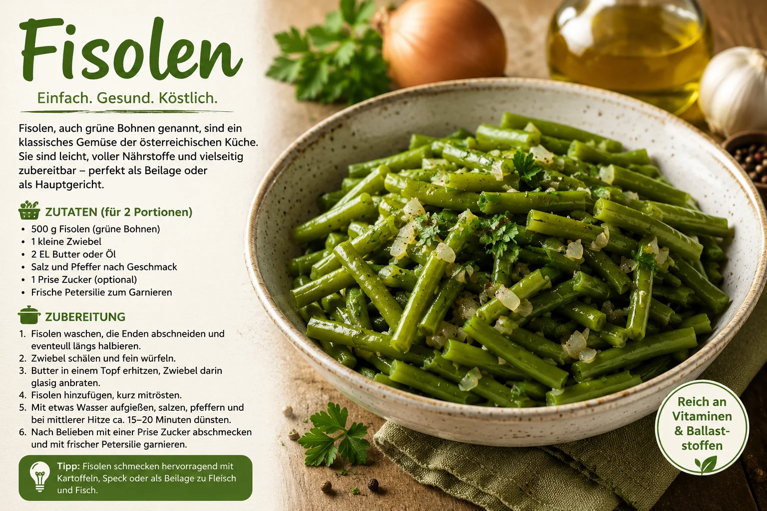 Fisolen: Alles über grüne Bohnen, Nährwerte, Zubereitung und gesunde Rezepte
